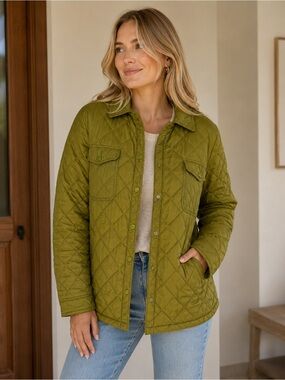 J. Crew Quilted Olive-Styley Snap-Front Jacket
